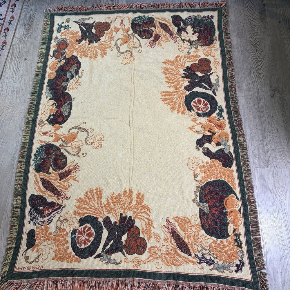 MWW Vtg 92  Manual Woodworkers Weavers Harvest Pumpkin Cotton Throw Blanket